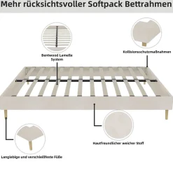 Okwish Lit Double 140x200 cm - Cadre Moderne, Revêtement en Velours, sans Matelas, Beige Discount