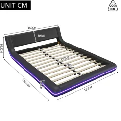 Okwish Lit Double 140x200 cm - Éclairage LED avec Télécommande 24 Touches - PU et MDF - Noir - Sans Matelas