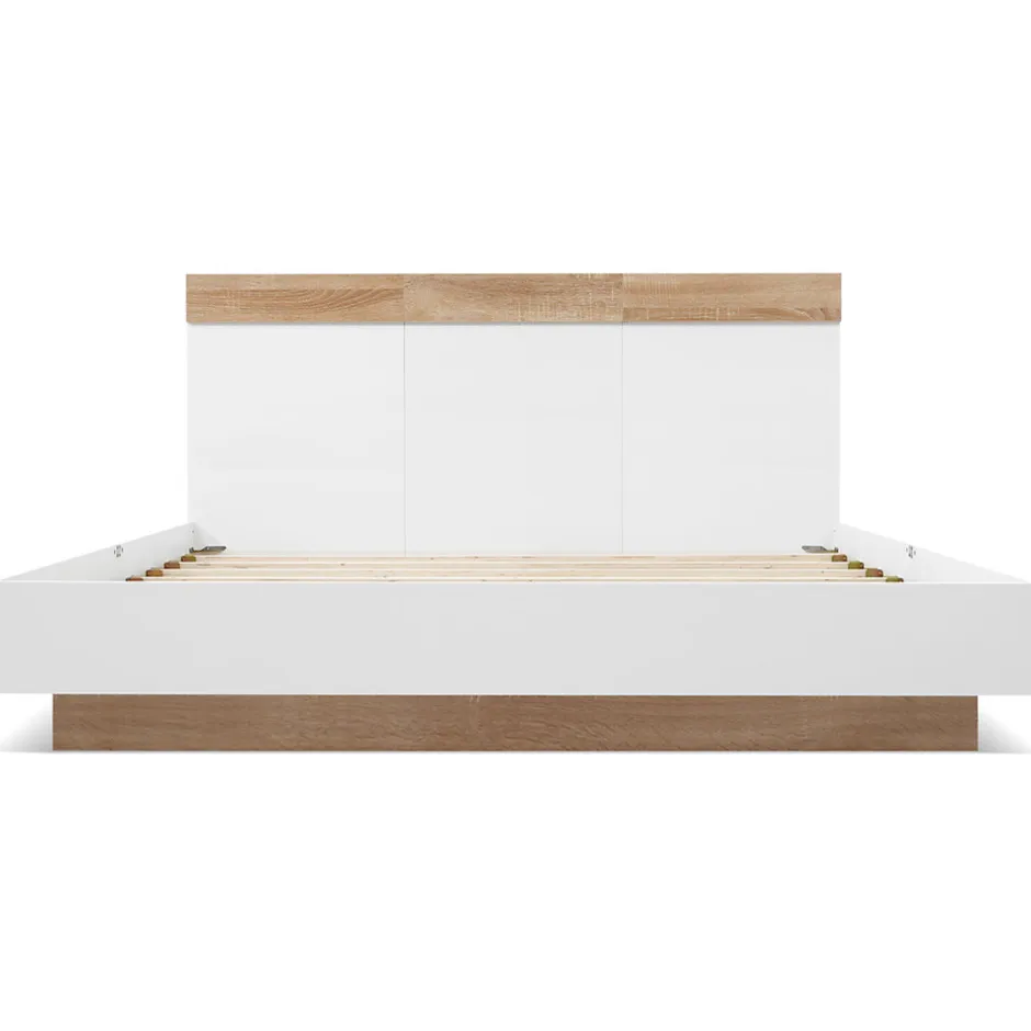 Generique Lit double 180x200 cm - Lit adulte flottant en bois massif avec sommier à lattes - Bois massif - Sans Matelas - Naturel