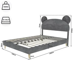 Okwish Lit Double 140x200 cm - Lit Adulte avec Tête Cartoon Capitonnée et Cadre Bas, Velours Gris, sans Matelas Hot