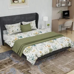 Okwish Lit Double 140x200 cm - Lit Adulte avec Tête de Lit Douce et Base Basse, Lit Capitonné Moderne, en Velours Gris, Sans Matelas