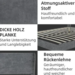 Okwish Lit Double 140x200 cm - Lit Adulte avec Tête de Lit Douce et Base Basse, Lit Capitonné Moderne, en Velours Gris, Sans Matelas