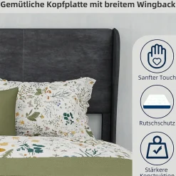 Okwish Lit Double 140x200 cm - Lit Adulte avec Tête de Lit Douce et Base Basse, Lit Capitonné Moderne, en Velours Gris, Sans Matelas