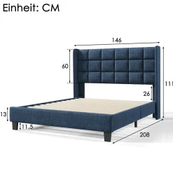 Okwish Lit double 140x200 cm - Lit adulte capitonné avec sommier à lattes - Lin - Sans Matelas - Bleu Online