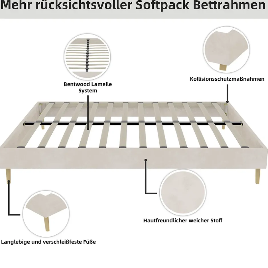 Okwish Lit Double 160x200 cm - Lit Adulte et Ado, Cadre Bas Minimaliste et Confortable, Sans Tête de Lit, Beige New