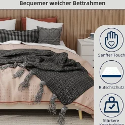 Okwish Lit Double 160x200 cm - Lit Adulte et Ado, Cadre Bas Minimaliste et Confortable, Sans Tête de Lit, Beige New