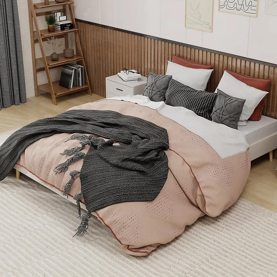 Okwish Lit Double 160x200 cm - Lit Adulte et Ado, Cadre Bas Minimaliste et Confortable, Sans Tête de Lit, Beige New