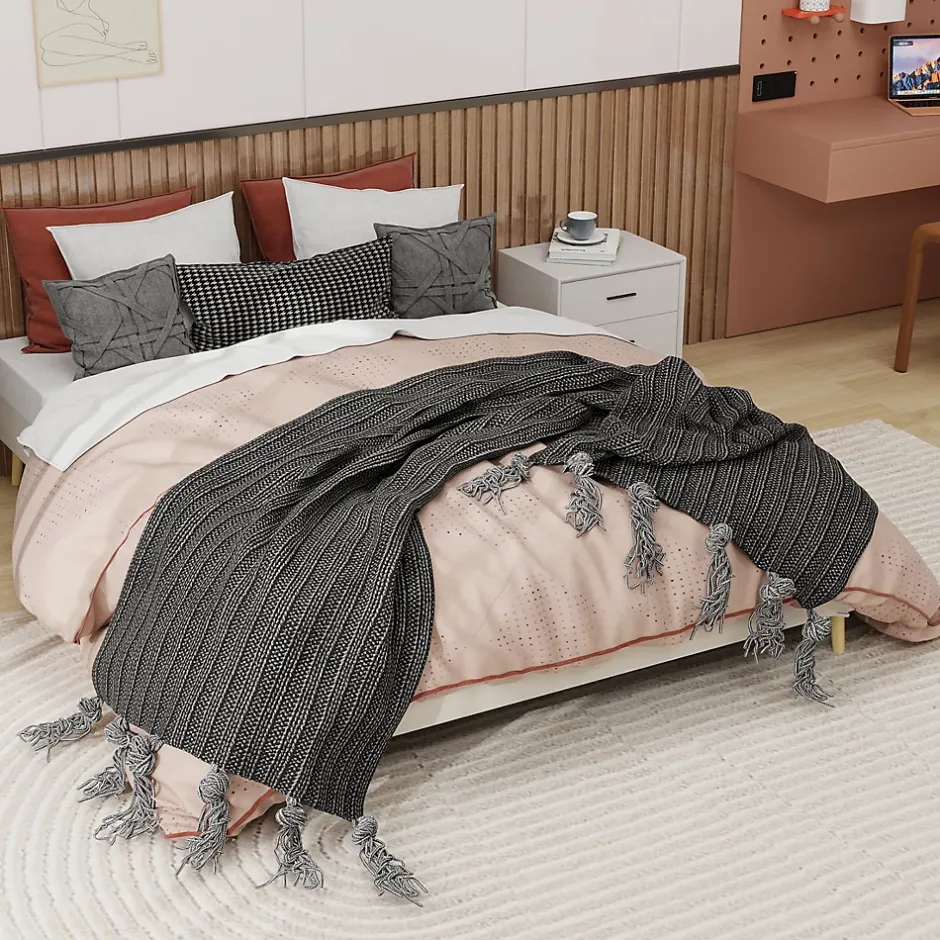 Okwish Lit Double 160x200 cm - Lit Adulte et Ado, Cadre Bas Minimaliste et Confortable, Sans Tête de Lit, Beige New