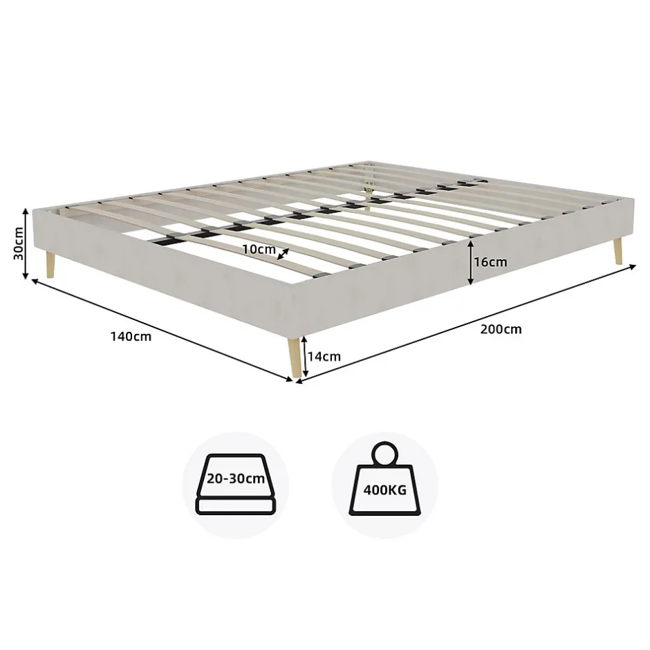 Okwish Lit Double 140x200 cm - Lit Adulte et Ado, Cadre Bas Minimaliste et Confortable, Sans Tête de Lit, Structure Robuste, Beige