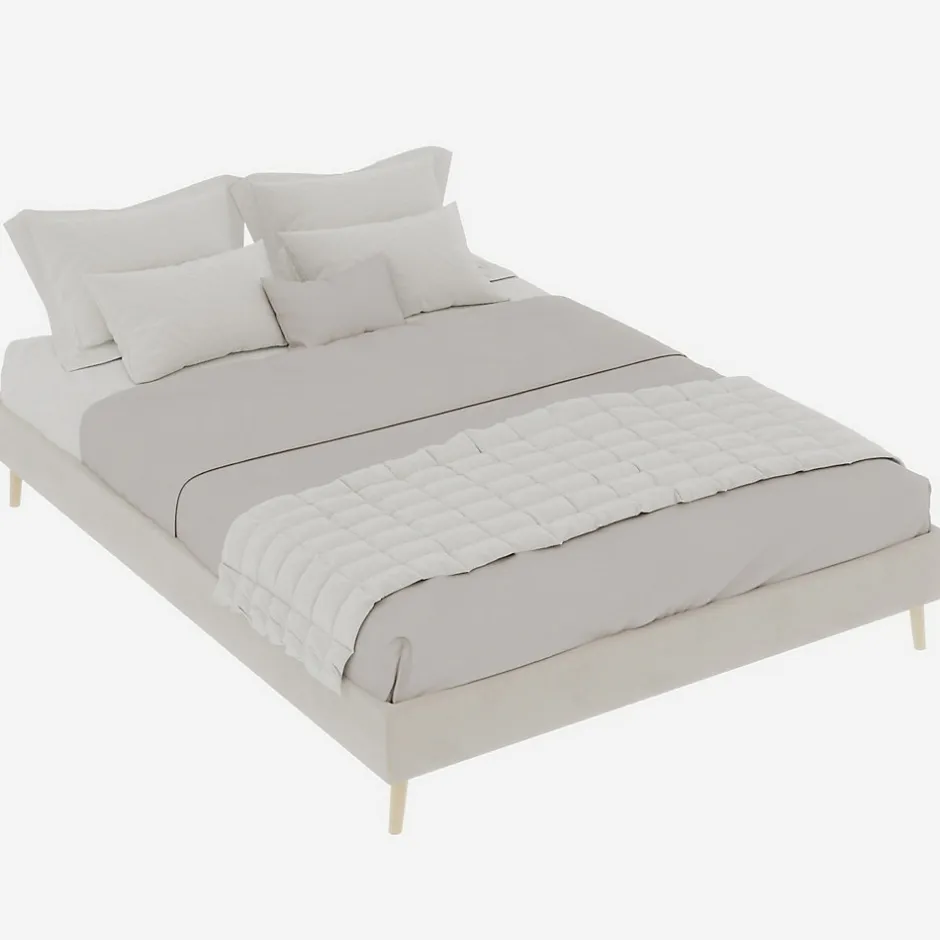 Okwish Lit Double 140x200 cm - Lit Adulte et Ado, Cadre Bas Minimaliste et Confortable, Sans Tête de Lit, Structure Robuste, Beige