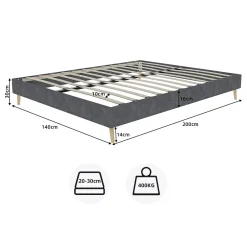 Okwish Lit Double 140x200 cm - Lit Adulte Minimaliste et Stable, Sans Tête de Lit et Sans Vérin, Sans Matelas, en Velours Hollandais Gris