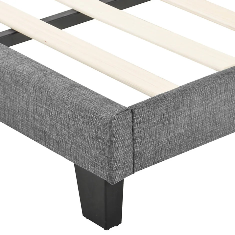 Okwish Lit double 140x200 cm - Lit adulte capitonné avec sommier à lattes - Lin - avec Matelas - Gris Sale