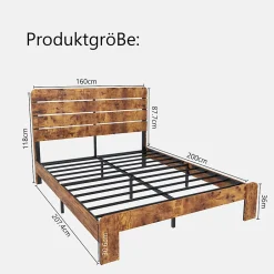 Okwish Lit Double 160x200 cm - Lit Adulte en Bois avec Cadre Métal Robuste - Style Industriel - Sans Matelas - Marron Outlet