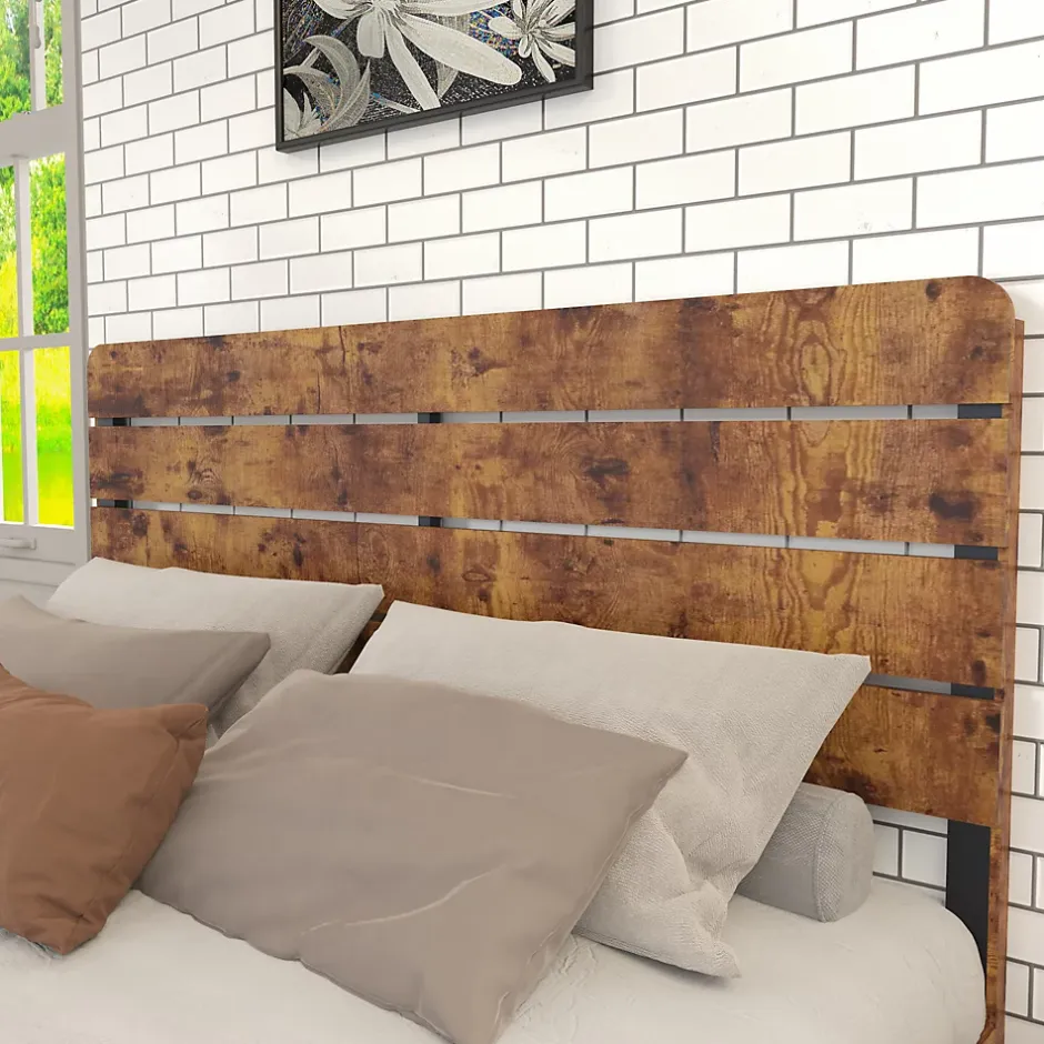 Okwish Lit Double 160x200 cm - Lit Adulte en Bois avec Cadre Métal Robuste - Style Industriel - Sans Matelas - Marron Outlet