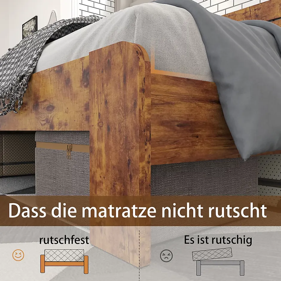 Okwish Lit Double 160x200 cm - Lit Adulte en Bois avec Cadre Métal Robuste - Style Industriel - Sans Matelas - Marron Outlet