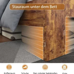 Okwish Lit Double 160x200 cm - Lit Adulte en Bois avec Cadre Métal Robuste - Style Industriel - Sans Matelas - Marron Outlet