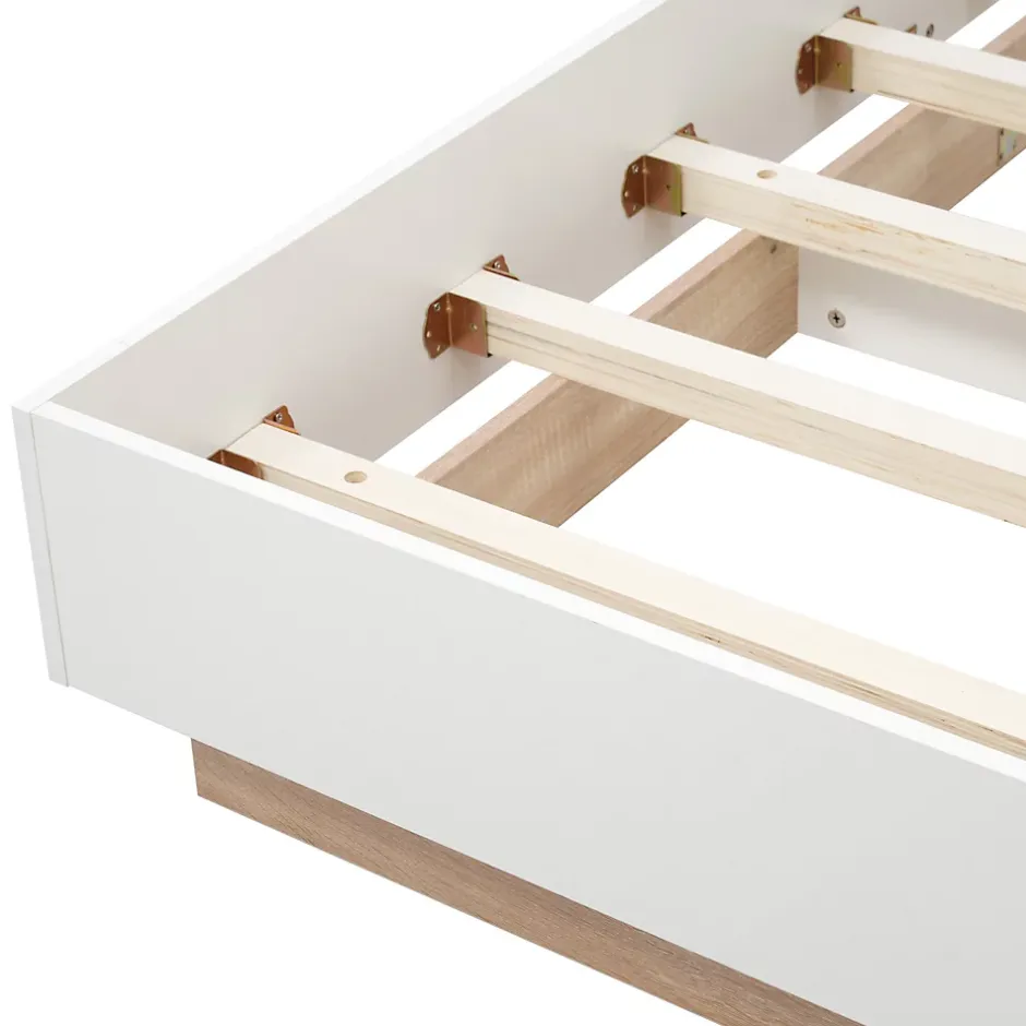 Okwish Lit double 160x200 cm - Lit adulte flottant en bois massif avec sommier à lattes - Bois massif - Sans Matelas - Naturel Outlet