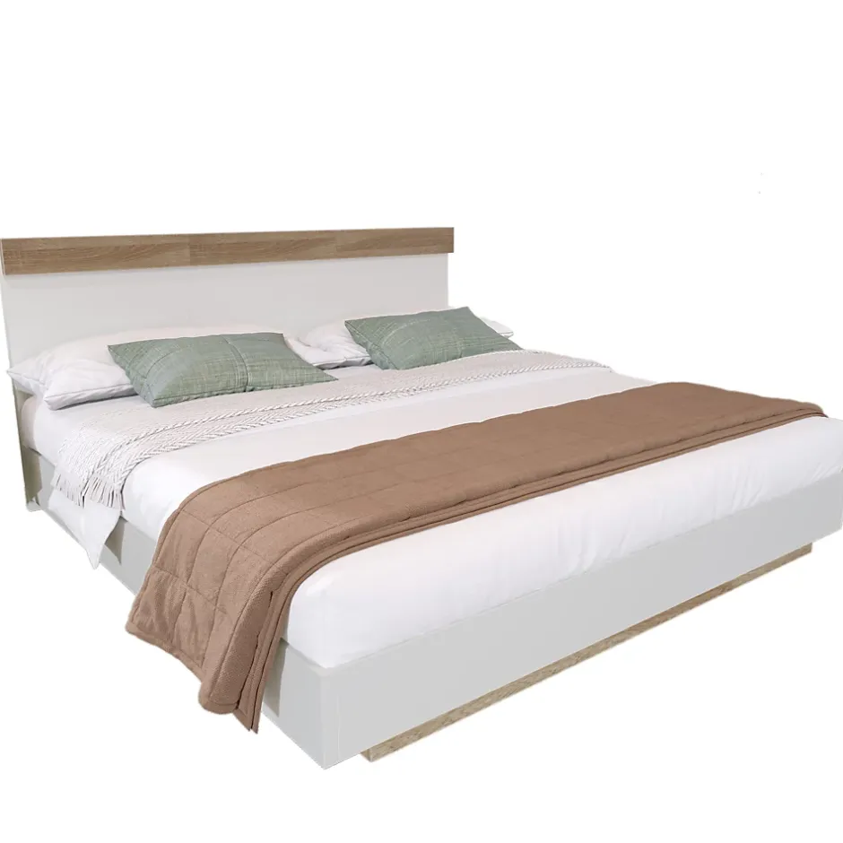 Okwish Lit double 160x200 cm - Lit adulte flottant en bois massif avec sommier à lattes - Bois massif - Sans Matelas - Naturel Outlet