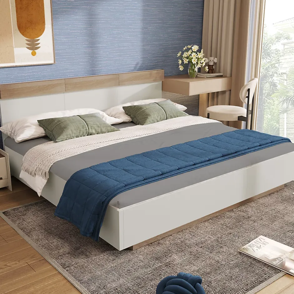 Okwish Lit double 160x200 cm - Lit adulte flottant en bois massif avec sommier à lattes - Bois massif - Sans Matelas - Naturel Outlet