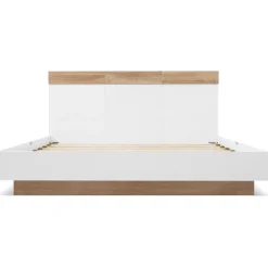 Okwish Lit double 160x200 cm - Lit adulte flottant en bois massif avec sommier à lattes - Bois massif - Sans Matelas - Naturel Outlet