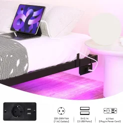 Okwish Lit Double 140x200 cm - Lit Adulte Metal avec Éclairage LED et Ports USB, Contrôle Télécommande App, Noir, sans Matelas Discount