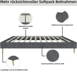 Okwish Lit Double 140x200 cm - Lit Adulte/Ado Moderne Style Minimaliste Sans Tête de Lit ni Matelas, Cadre Métal, Velours, Gris