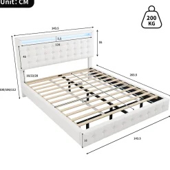 Okwish Lit double 140x200 cm - Lit adulte avec éclairage LED et tête de lit réglable - PU + MDF - Sans matelas - Blanc Sale
