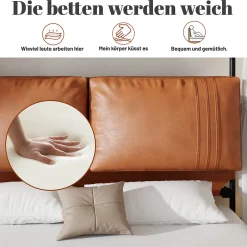 Okwish Lit Double 140x200 cm - Lit Adulte en PU avec Têtières Amovibles et Boucles Métalliques - design Moderne - Sans Matelas - Beige