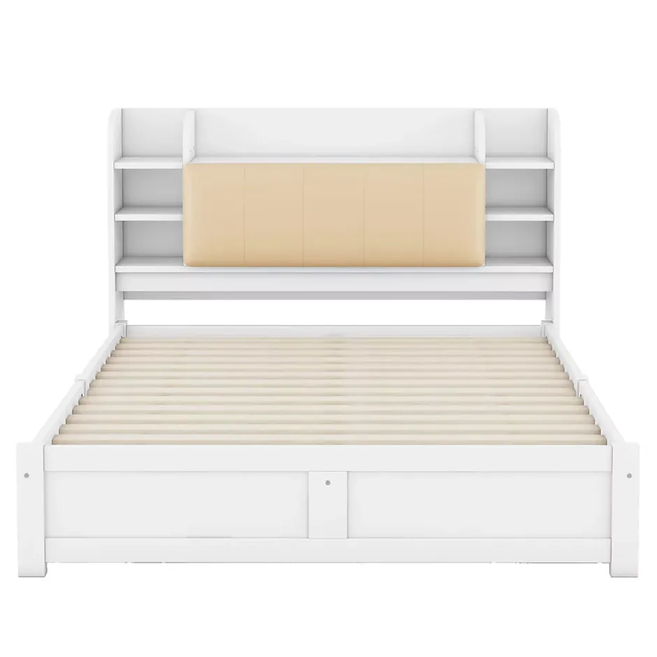 Okwish Lit Double 160x200 cm - Lit Adulte avec 4 Tiroirs et Tête Multifonctionnelle - Bois de Pin et MDF - Blanc - Sans Matelas Best