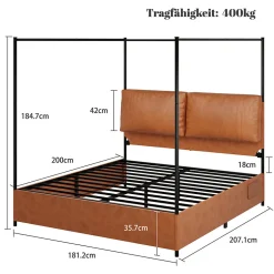 Okwish Lit Double 180x200 cm - Lit Adulte en PU avec Têtières Amovibles et Boucles Métalliques - design Moderne - Sans Matelas - Beige