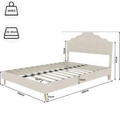 Okwish Lit Double 160x200 cm - Lit Adulte Style Moderne avec Tête de Lit Confortable, en Tissu Beige, Sans Matelas