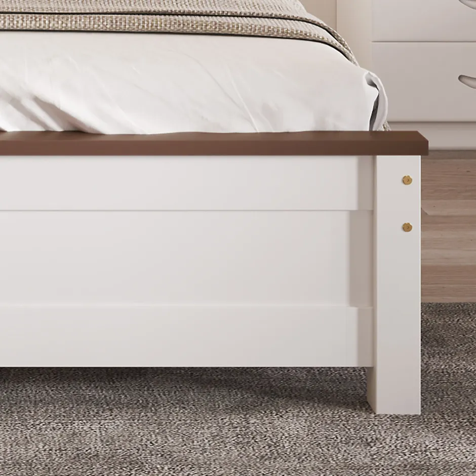 Okwish Lit double 140x200 cm - Lit avec tête et pied de lit - Pin + MDF - Sans matelas - Blanc