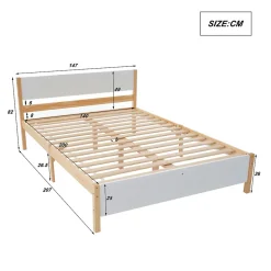 Okwish Lit double 140x200 cm - Lit avec tête et pied de lit - Pin + MDF - Sans matelas - Blanc + Naturel New