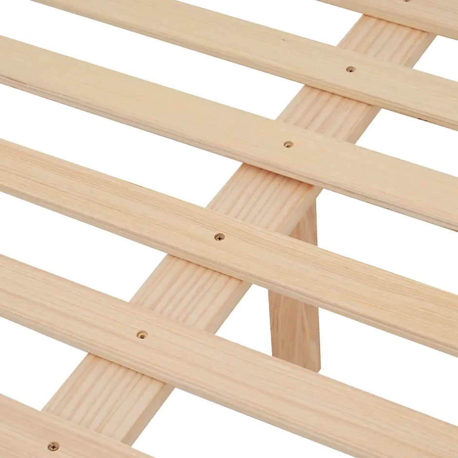 Okwish Lit double 140x200 cm - Lit avec tête et pied de lit - Pin + MDF - Sans matelas - Blanc + Naturel New
