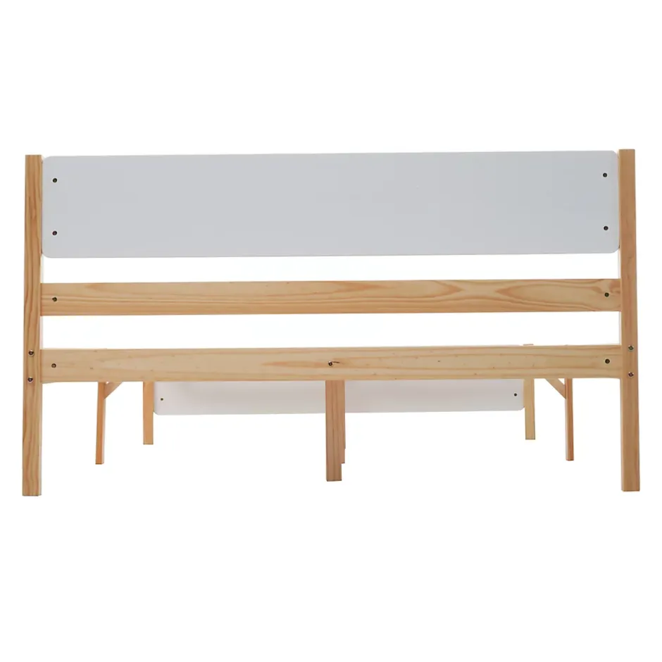 Okwish Lit double 140x200 cm - Lit avec tête et pied de lit - Pin + MDF - Sans matelas - Blanc + Naturel New