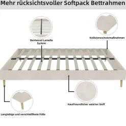 Okwish Lit Double 140x200 cm - Lit Bas Adulte et Ado, Design Minimaliste pour Chambre Moderne, Sans Matelas, Beige