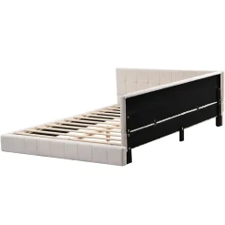 Okwish Lit Double 140x200 cm - Lit Canapé enfant, Structure Robuste avec Velours Doux au Toucher, Sans Matelas - Beige Discount