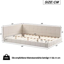 Okwish Lit Double 140x200 cm - Lit Canapé enfant, Structure Robuste avec Velours Doux au Toucher, Sans Matelas - Beige Discount