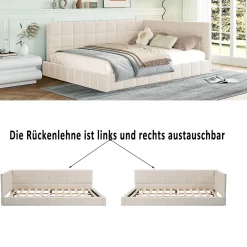 Okwish Lit Double 140x200 cm - Lit Canapé enfant, Structure Robuste avec Velours Doux au Toucher, Sans Matelas - Beige Discount