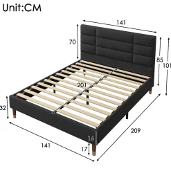 Okwish Lit double 140x200 cm - Lit capitonné avec sommier à lattes - Lin - Sans Matelas - Noir Discount