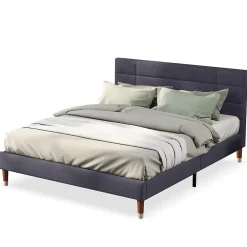 Okwish Lit double 140x200 cm - Lit capitonné avec tête de lit - Lin - Sans Matelas - Gris New