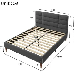Okwish Lit double 140x200 cm - Lit capitonné avec tête de lit - Lin - Sans Matelas - Gris New