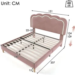 Okwish Lit double 140x200 cm - Lit capitonné avec tête de lit LED réglable - Sans Matelas - Velours - Rose Sale