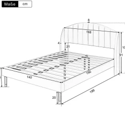 Okwish Lit Double 140x190 cm - Lit Capitonné ado - Velours - Élégance Moderne - Sans Matelas - Beige