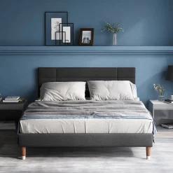 Okwish Lit double 140x200 cm - Lit capitonné avec sommier à lattes - Lin - avec Matelas - Gris Online