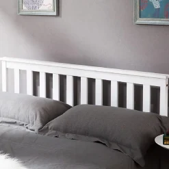 Okwish Lit double 140x200 cm - Lit classique avec sommier à lattes - Pin et MDF - Sans matelas - Blanc