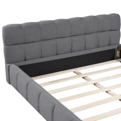 Okwish Lit double 140x190 cm - Lit classique avec dossier moelleux - Lin - Sans Matelas - Gris Hot