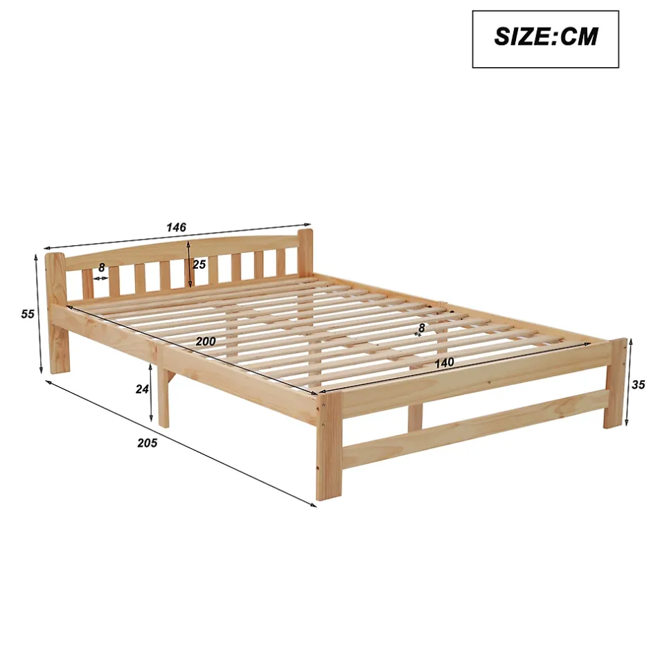 Okwish Lit double 140x200 cm - Lit classique avec tête de lit et sommier à lattes - Pin - Sans matelas - Naturel Best