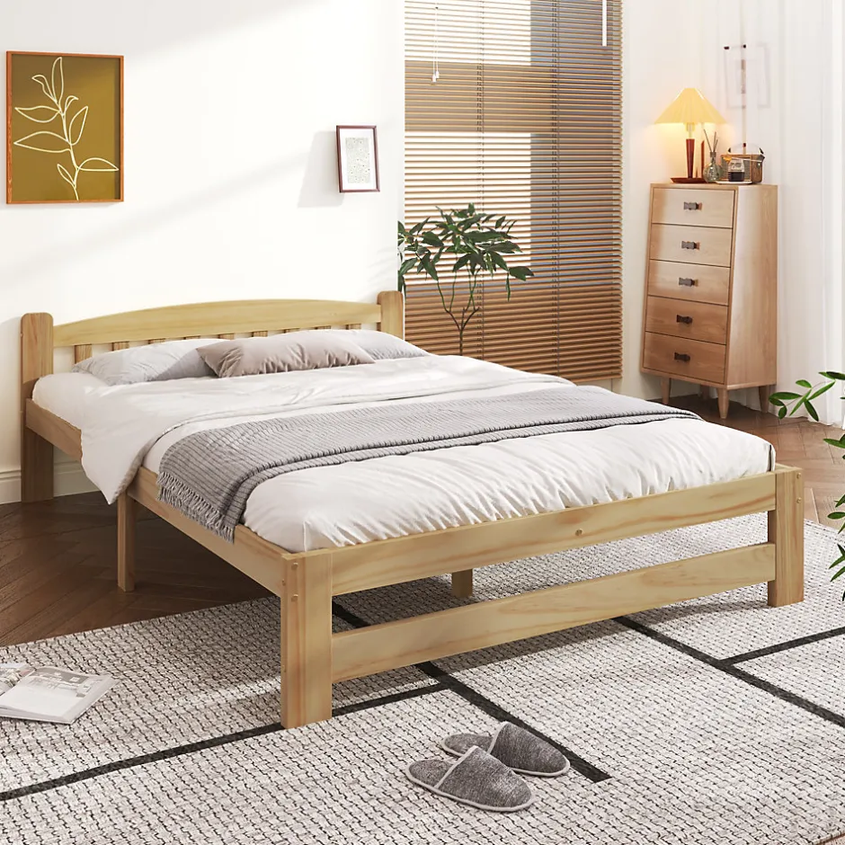 Okwish Lit double 140x200 cm - Lit classique avec tête de lit et sommier à lattes - Pin - Sans matelas - Naturel Best