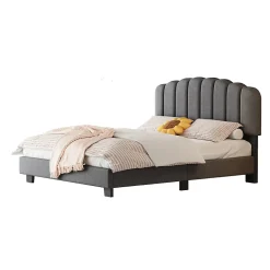 Okwish Lit Double 140x200 cm - Lit Classique avec Tête de Lit Réglable - Lin + MDF - Sans Matelas - Gris Best